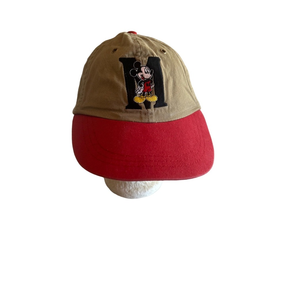 Disney Vintage Mickey Unlimited Stretchfit Khaki‎ Red Mickey M Hat Cap Youth One